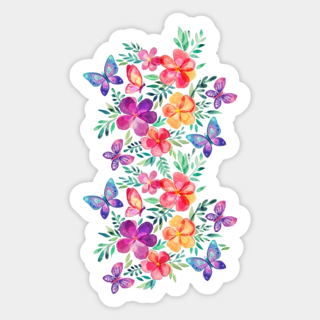 Summer Blooms & Butterflies on Dark Purple Sticker by micklyn